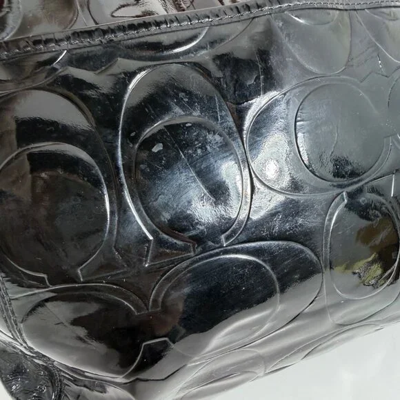 Coach Signature Leah Embossed Patent Leather Shoulder Tote Bag F14663 + Hang Tag - Picture 13 of 16